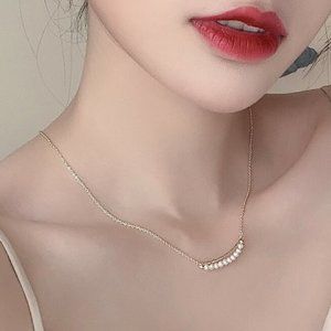 14K Gold Filled on 925 Sterling Silver Elegant Freshwater Pearl Bar Necklace